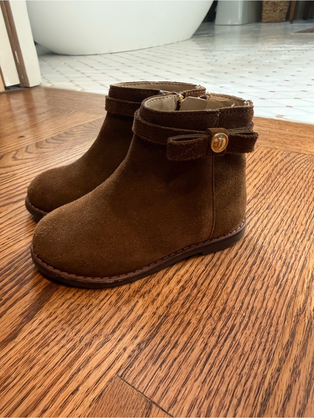 Suede Booties with Bow Detail